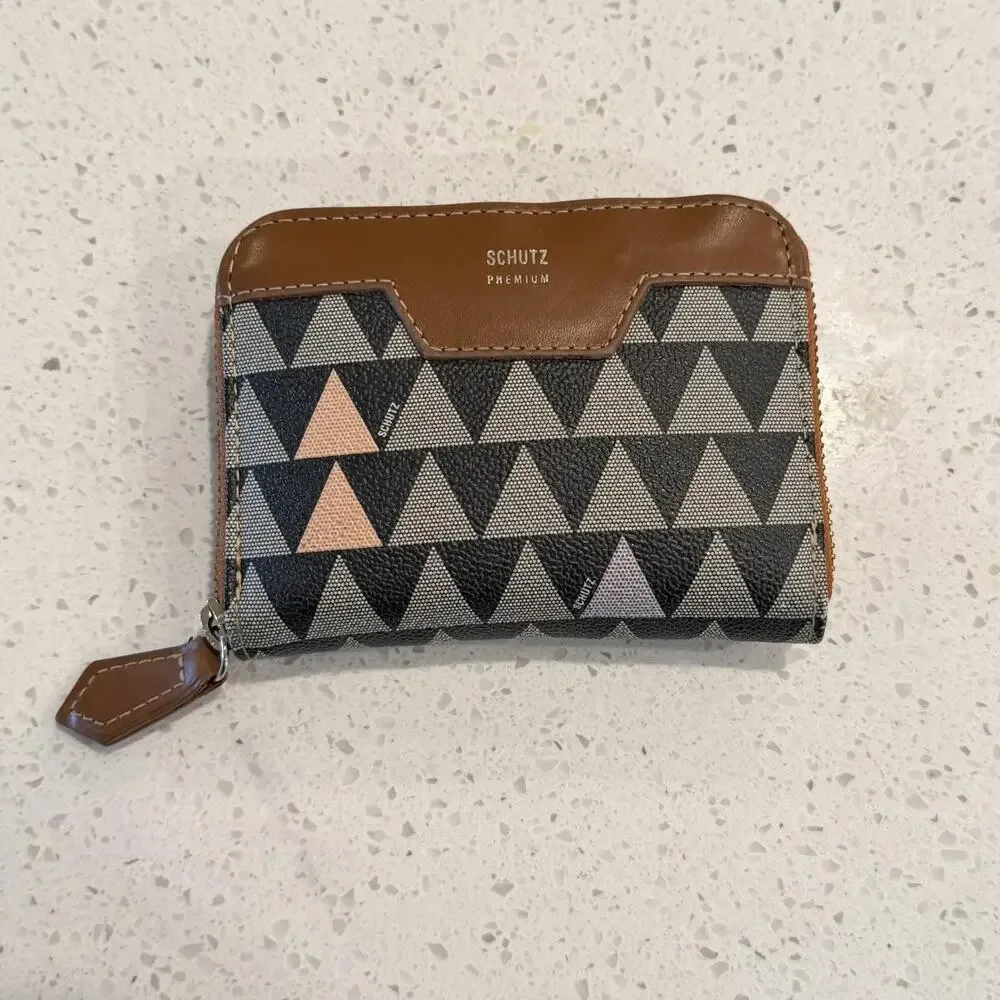 Schutz Wallet Womens Premium Triangle Geometric Zip Around Faux Leather Boho